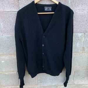 Vintage 1960s men's black alpaca wool sweater Large cardigan SEARS Sportswear